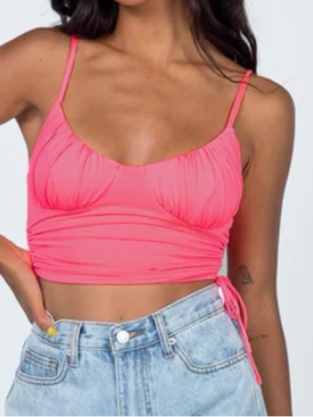 Princess Polly Neon Pink Ruched Side-Tie Crop Top size 2
